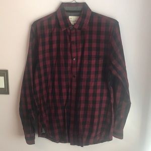 Mens’ Sovereign Code Red and Black Plaid Long Sleeve Button Down Shirt.